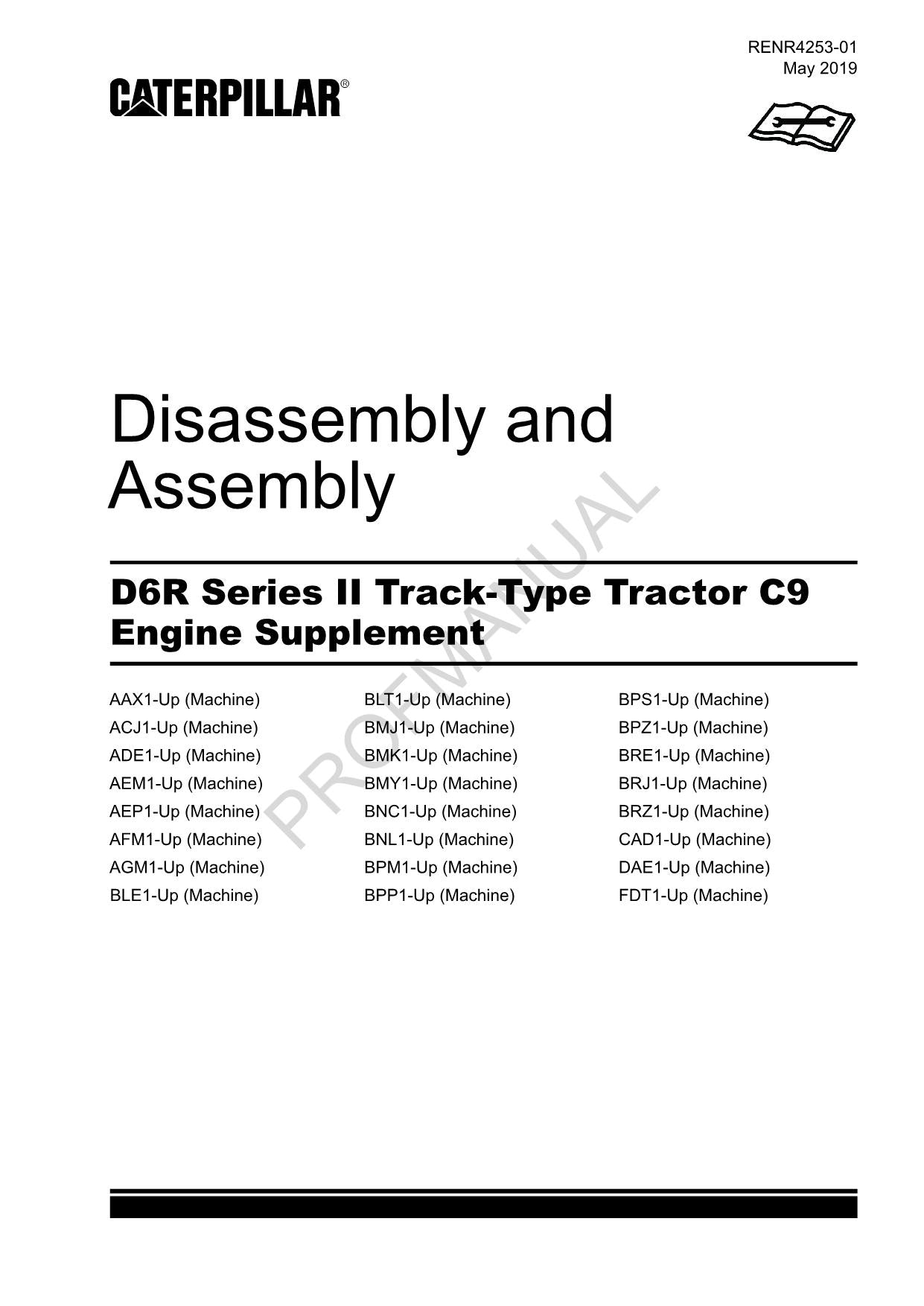 Caterpillar CAT D6R Series 2 Tractor C9 Engine Suppl Manual Disassembly Assembly