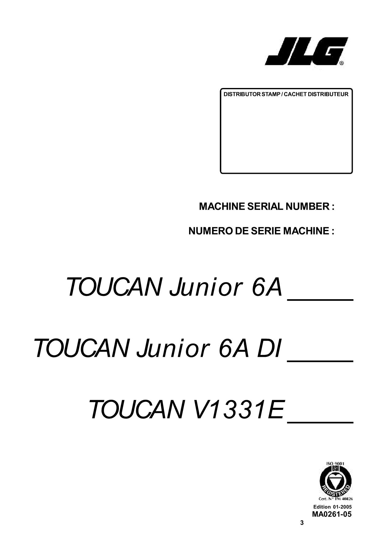 TOUCAN Junior 6A V1331E Vertical Lift Parts Catalog Manual Multi language