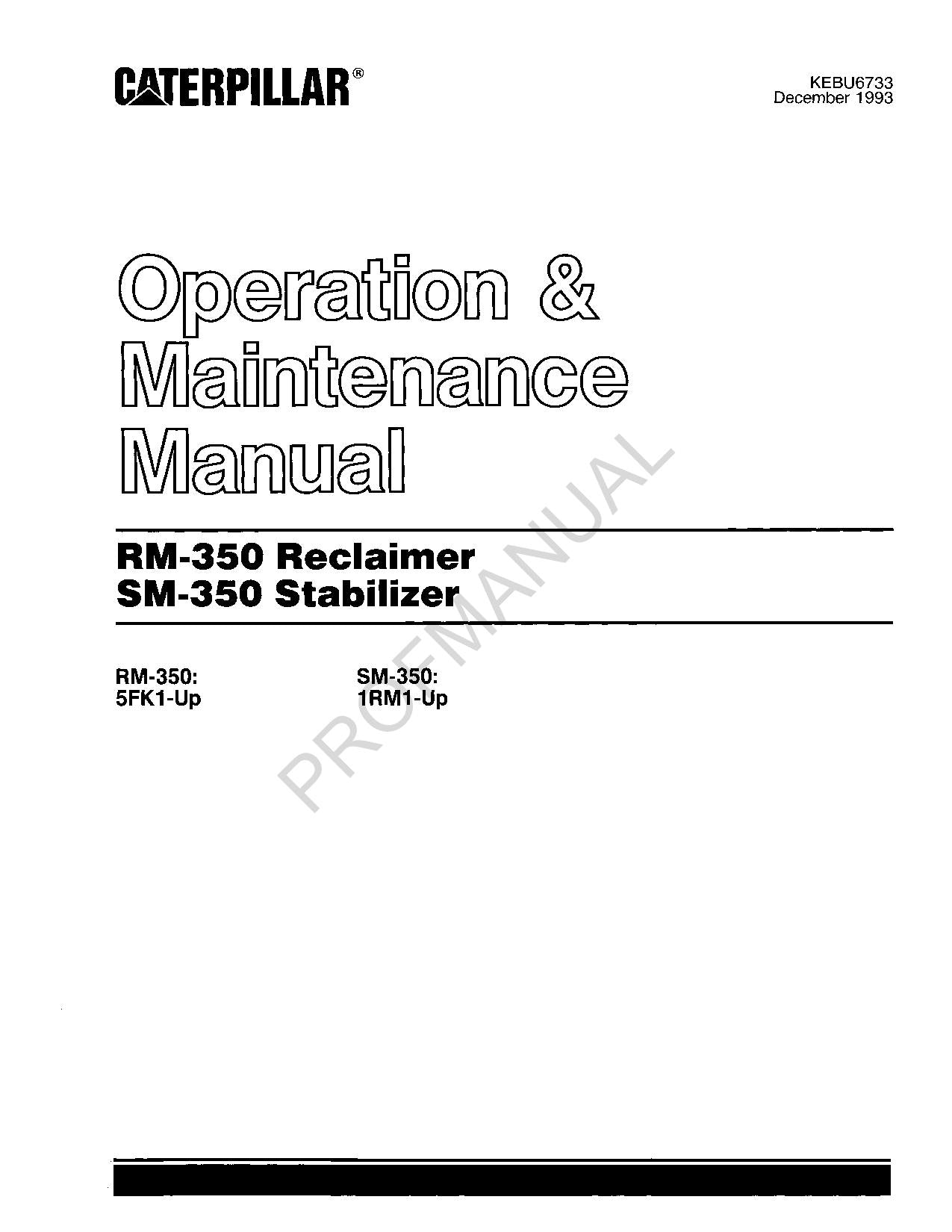 Caterpillar Cat RM 350 Reclaimer Bediener-Wartungshandbuch KEBU6733