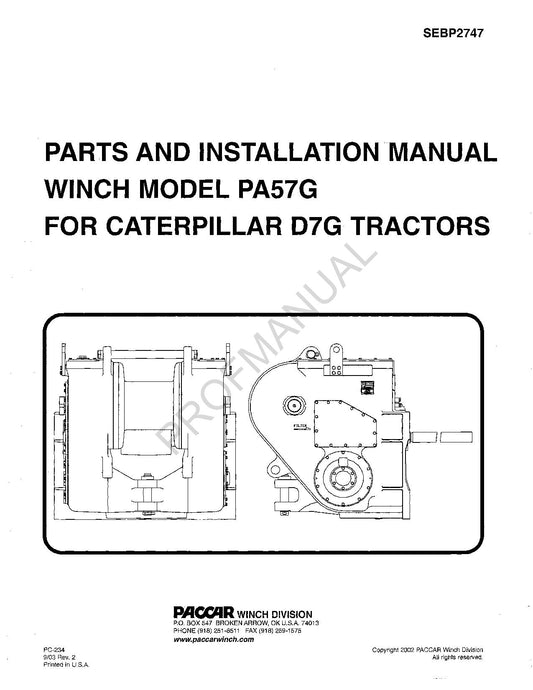 Catalogue de pièces détachées pour tracteur Caterpillar Cat Winch modèle PA57G D7G SEBP2747