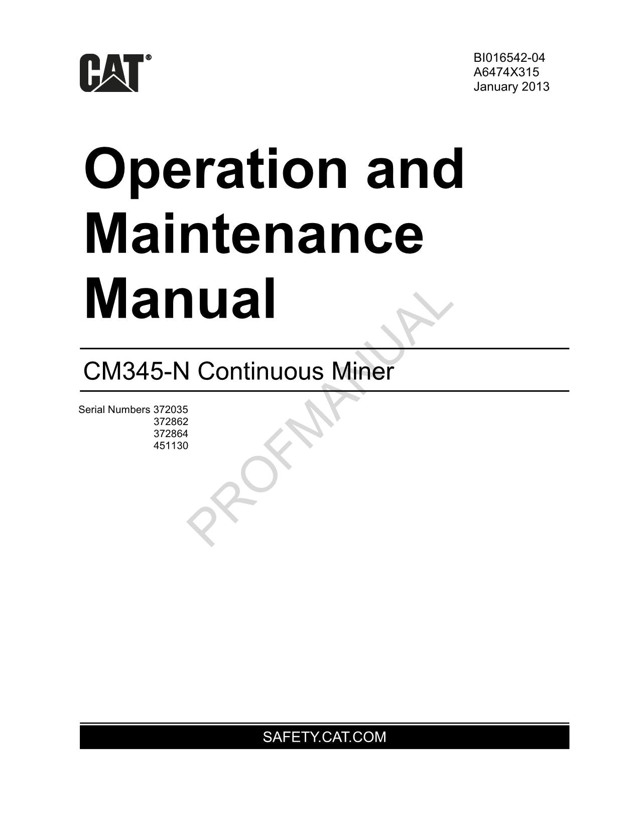 Caterpillar Cat CM345 N Continuous Miner Operators Maintenance Manual