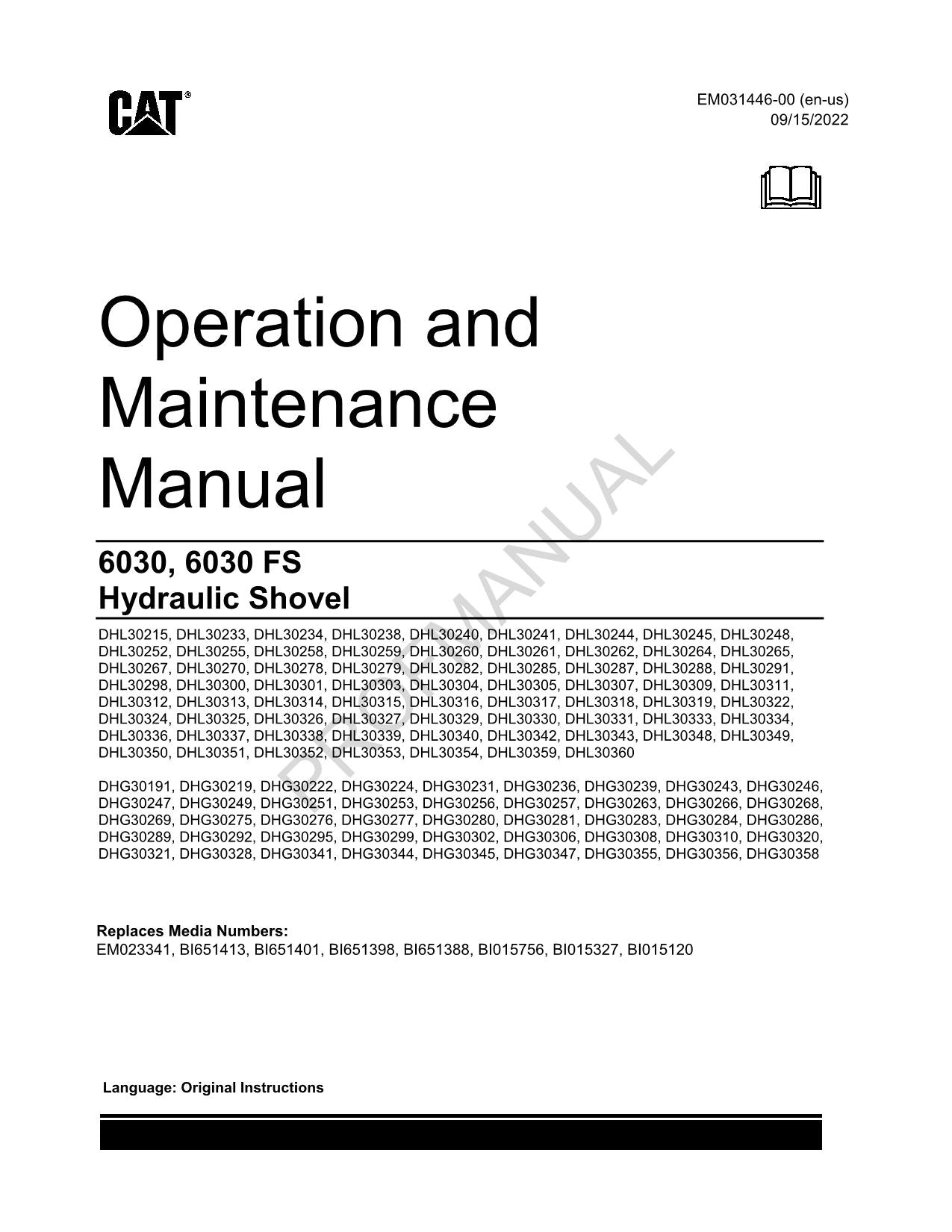 Caterpillar Cat DHL DHG-6030 6030 FS-C27-CAMP-SIL BEDIENER-WARTUNGSHANDBUCH