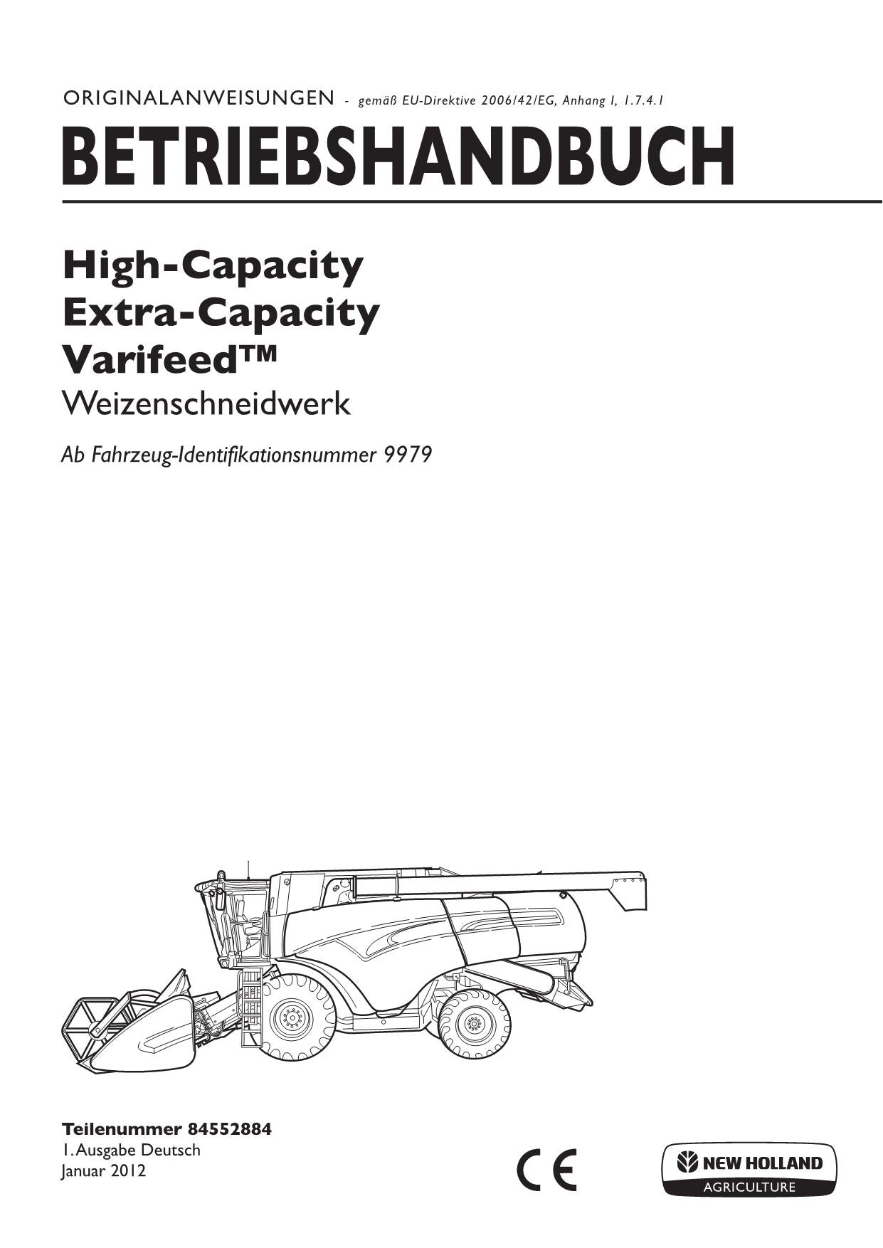 New Holland EXTRA HAUTE CAPACITÉ VARIFEED Weizenschneidwerk Betriebsanleitung