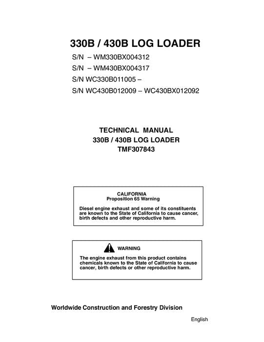 JOHN DEERE 330B 430B KNUCKLEBOOM LOADER SERVICE REPAIR MANUAL TMF307843