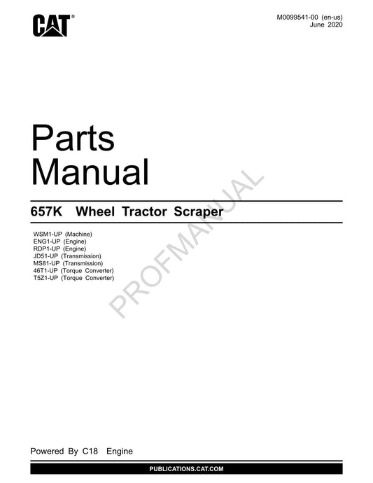 Caterpillar Cat 657K Wheel Tractor Scraper Parts Catalog Manual M0099541