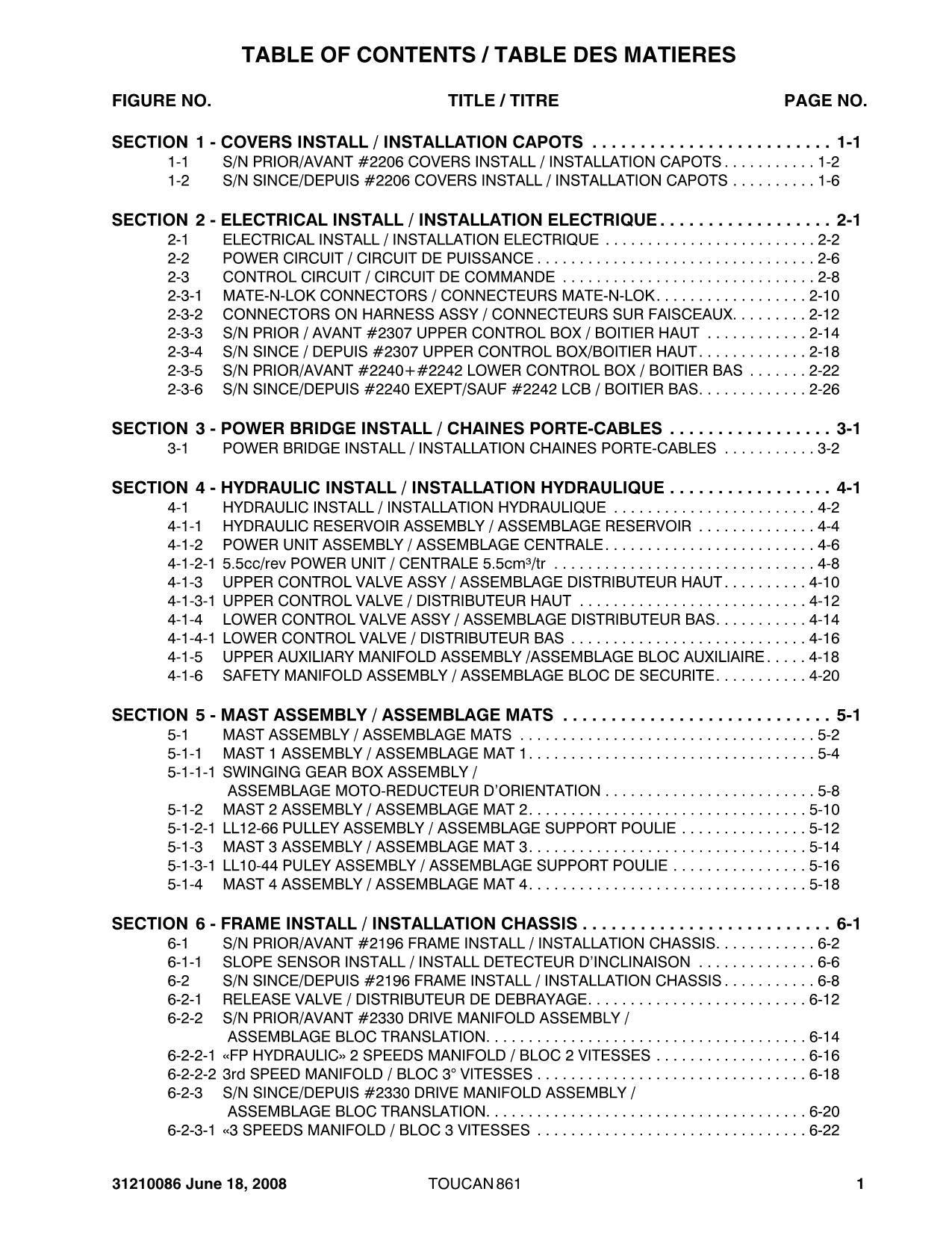 TOUCAN 861 Vertical Lift Parts Catalog Manual Multi languages