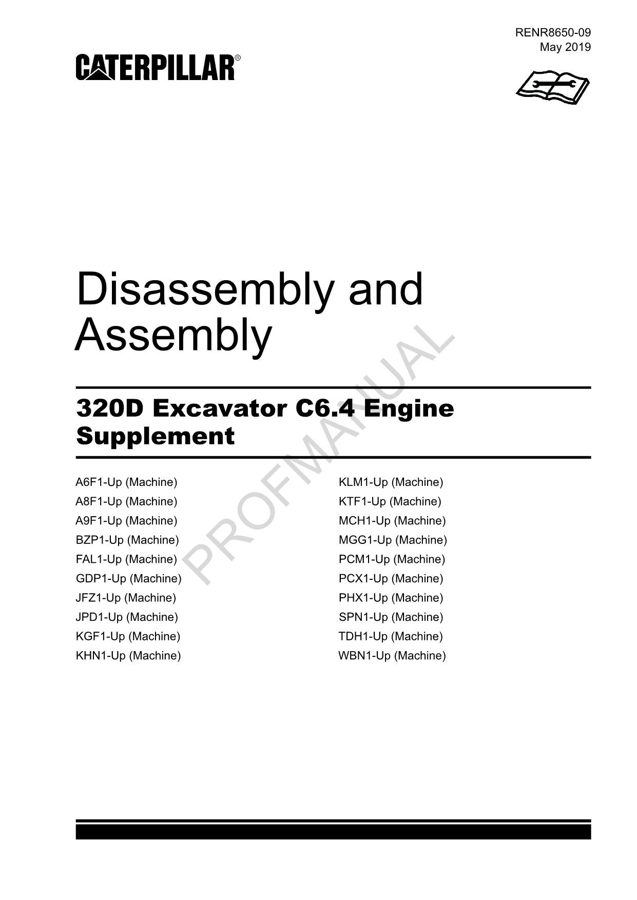 Caterpillar 320D Excavator C6.4 Engine Supplement Disassembly Assembly Manual