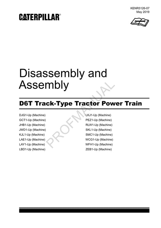 Caterpillar D6T Track Tractor Power Train Manual Disassembly Assembly KENR5126