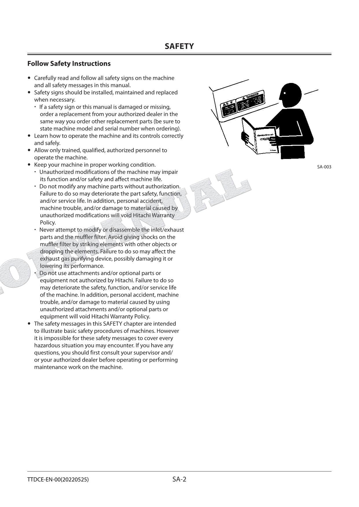 HITACHI ZX240-5G ZX240LC-5G Excavator Service Manual Troubleshooting