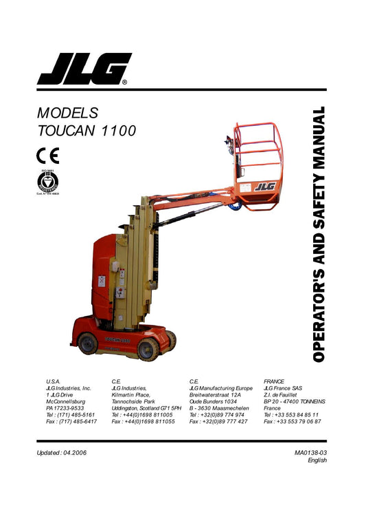 TOUCAN 1100 Vertical Lift Maintenance Operation Operators Manual