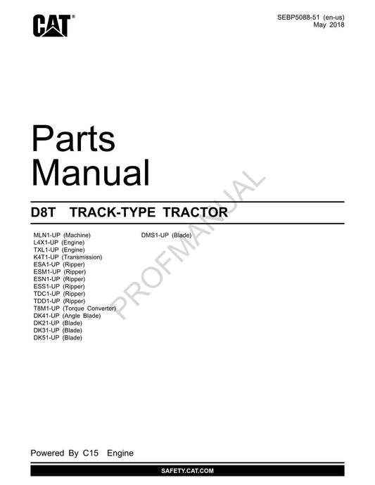 Catalogue de pièces détachées pour tracteur à chenilles Caterpillar Cat D8T SEBP5088