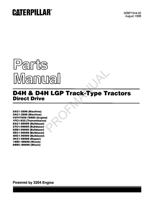 Catalogue de pièces détachées pour tracteur à chenilles Caterpillar Cat D4H D4H LGP à entraînement direct