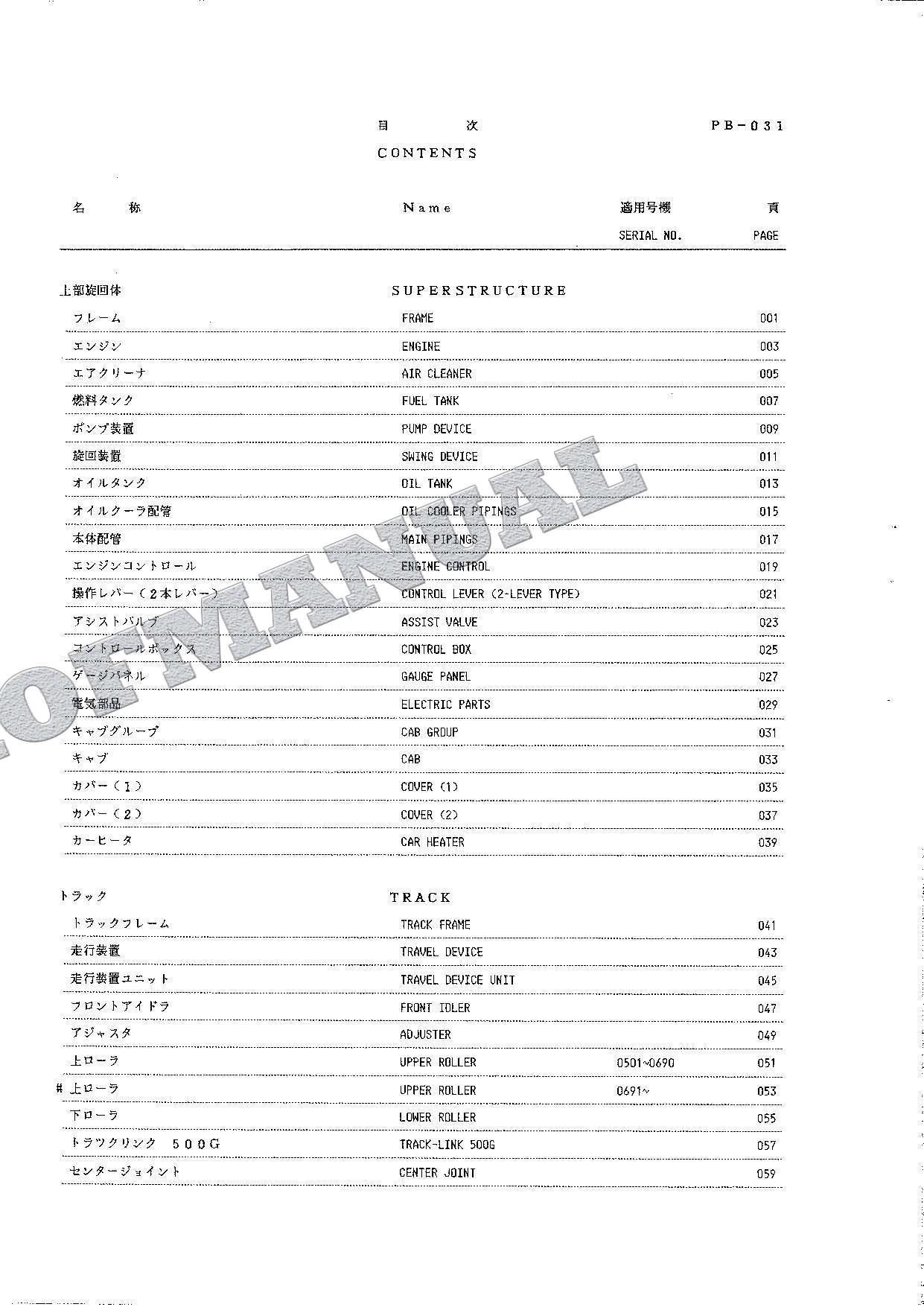 HITACHI UH043 Excavator Parts Catalog Manual EP119-1-2