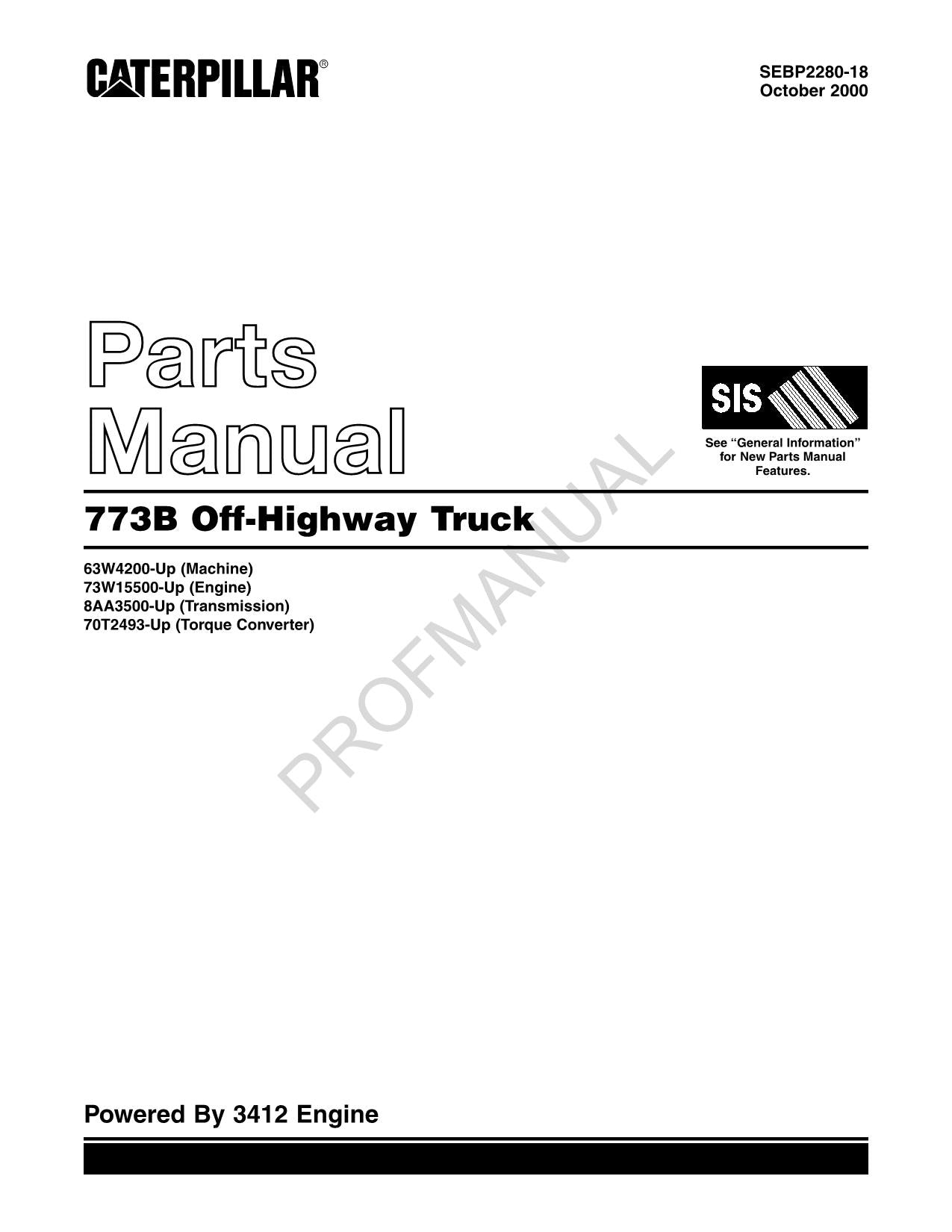 Caterpillar Cat 773B Off Highway Truck Parts Catalog Manual