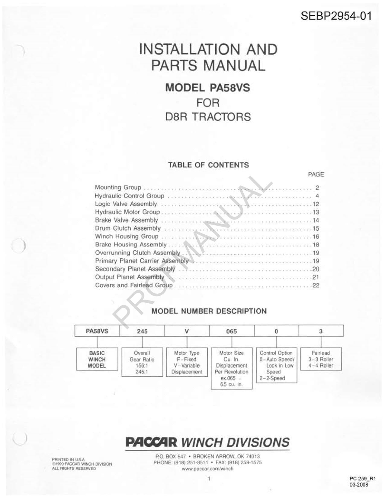 Catalogue de pièces détachées pour tracteur Caterpillar Cat PA58VS D8R Manuel SEBP2954