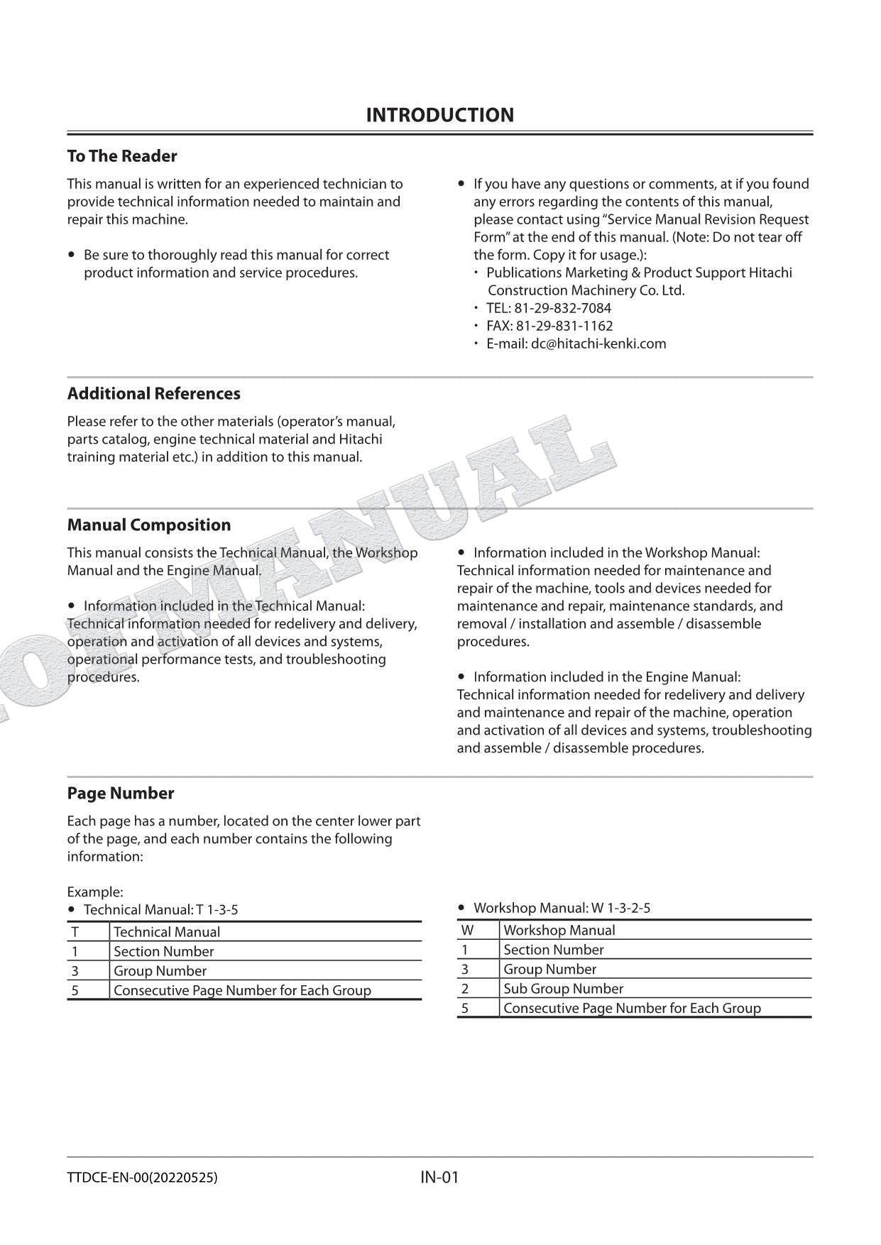 HITACHI ZX240-5G ZX240LC-5G Excavator Service Manual Troubleshooting