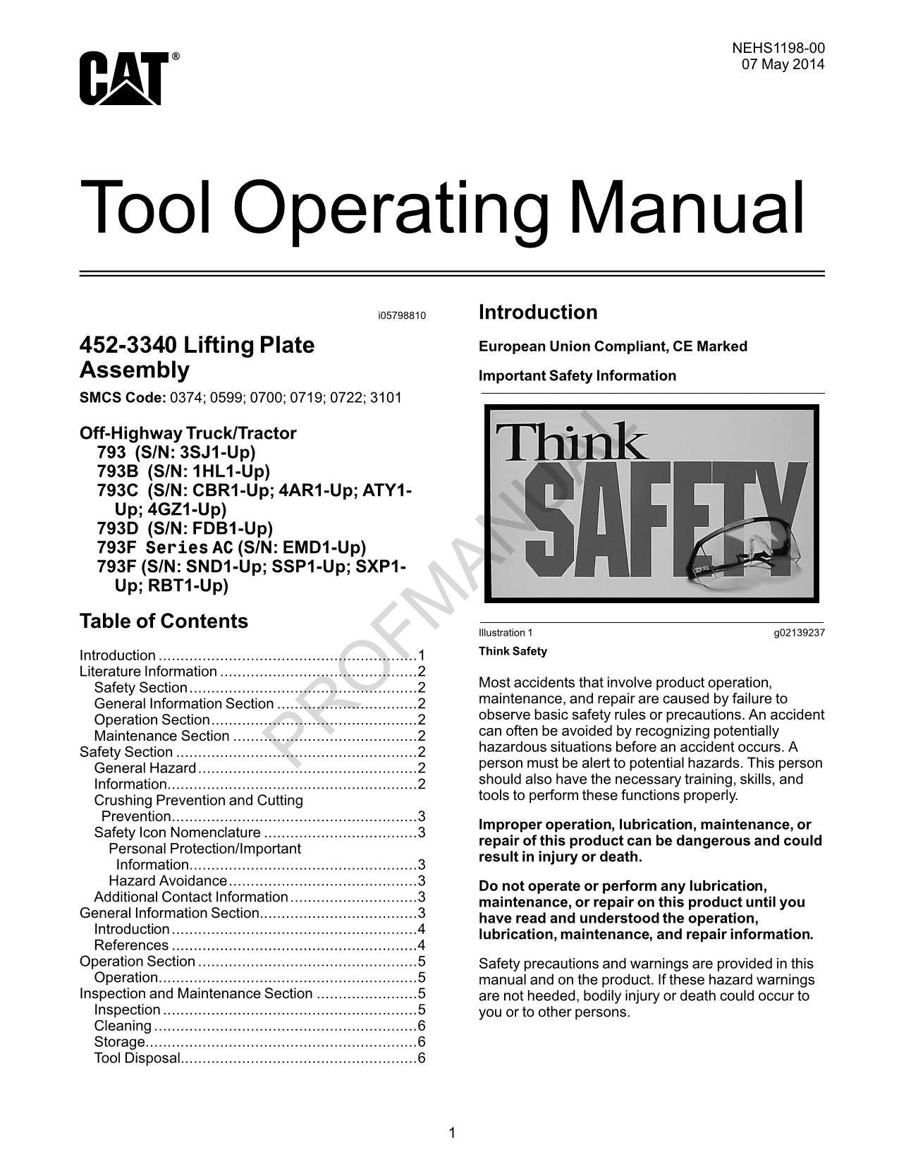 Caterpillar 793 793B 793C 793D Off Highway Truck Operators Maintenance Manual