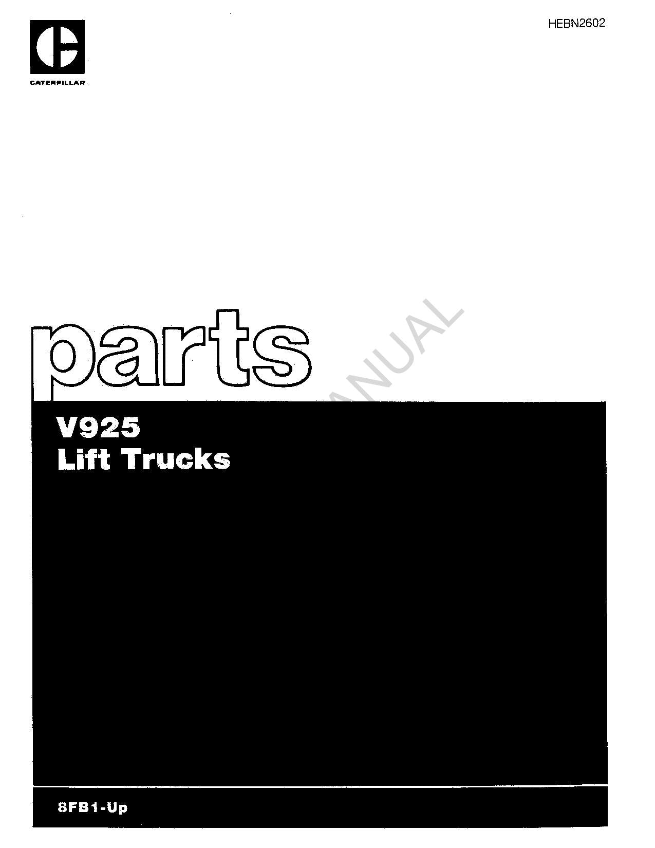 Caterpillar Cat V925 Lift Off Highway Truck Parts Catalog Manual