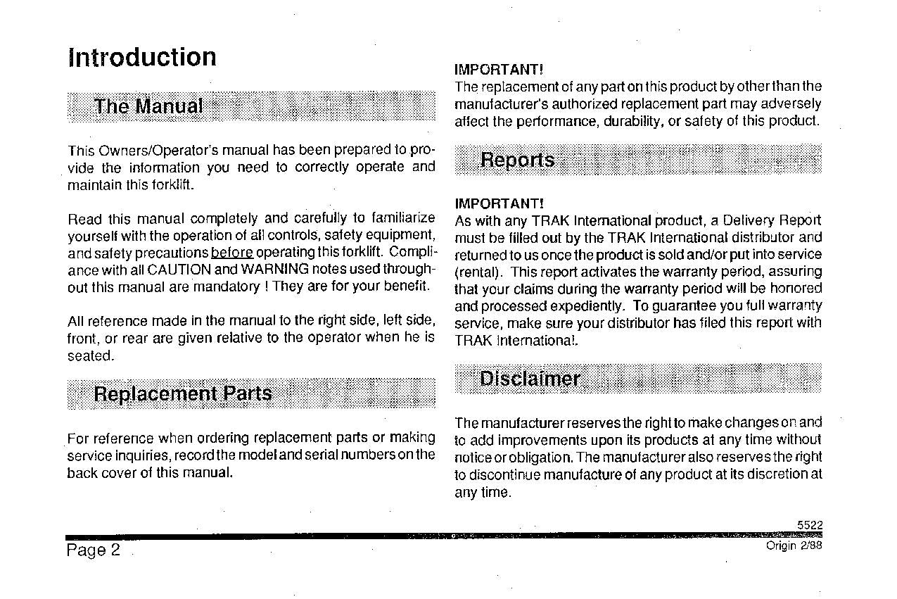 SKYTRAK 5522 Telehandler Maintenance Operation Operators Manual