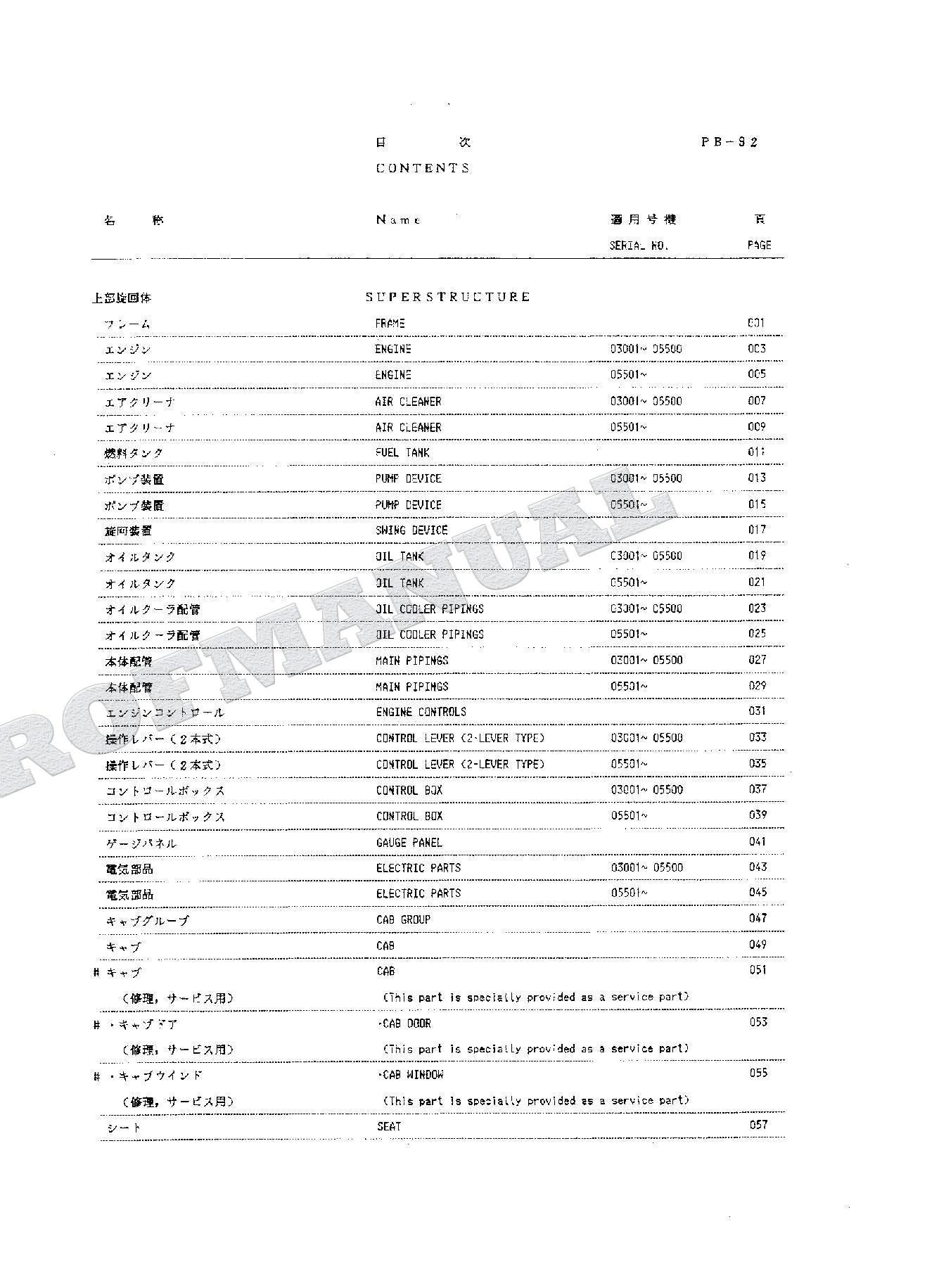 HITACHI UH025-7 UH033 Excavator Parts Catalog Manual