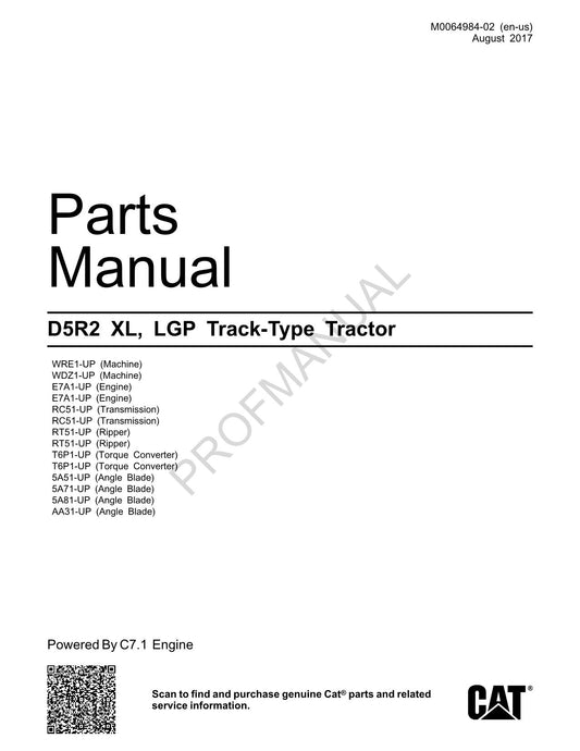 Caterpillar Cat D5R2 XL LGP TRACK TYPE TRACTOR Parts Catalog Manual M0064984