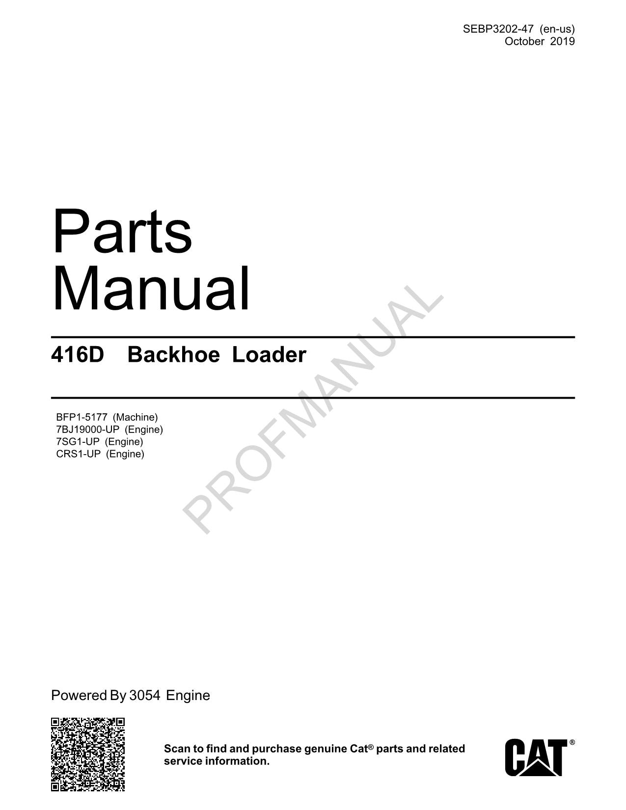 Caterpillar Cat 416D Backhoe Loader Parts Catalog Manual SEBP3202