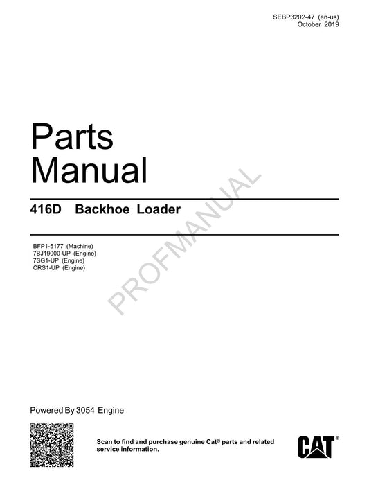 Caterpillar Cat 416D Backhoe Loader Parts Catalog Manual SEBP3202