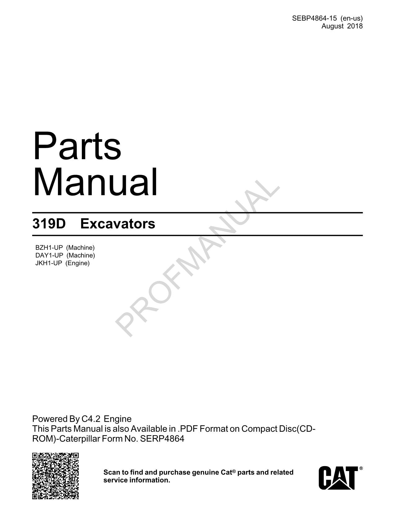 Caterpillar Cat 319D Excavator Parts Catalog Manual