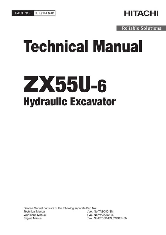 Hitachi ZX55U-6 Excavator Service Manual with Schemes