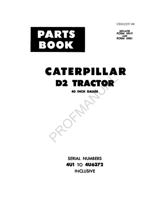 Catalogue de pièces détachées pour tracteur Caterpillar Cat D2, manuel, série 4U1-6372