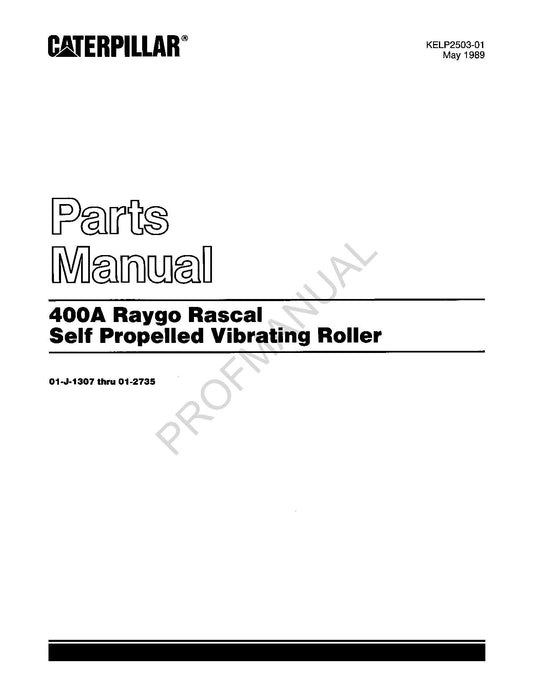 Caterpillar Cat 400A Self Propelled Vibrating Roller Parts Catalog Manual