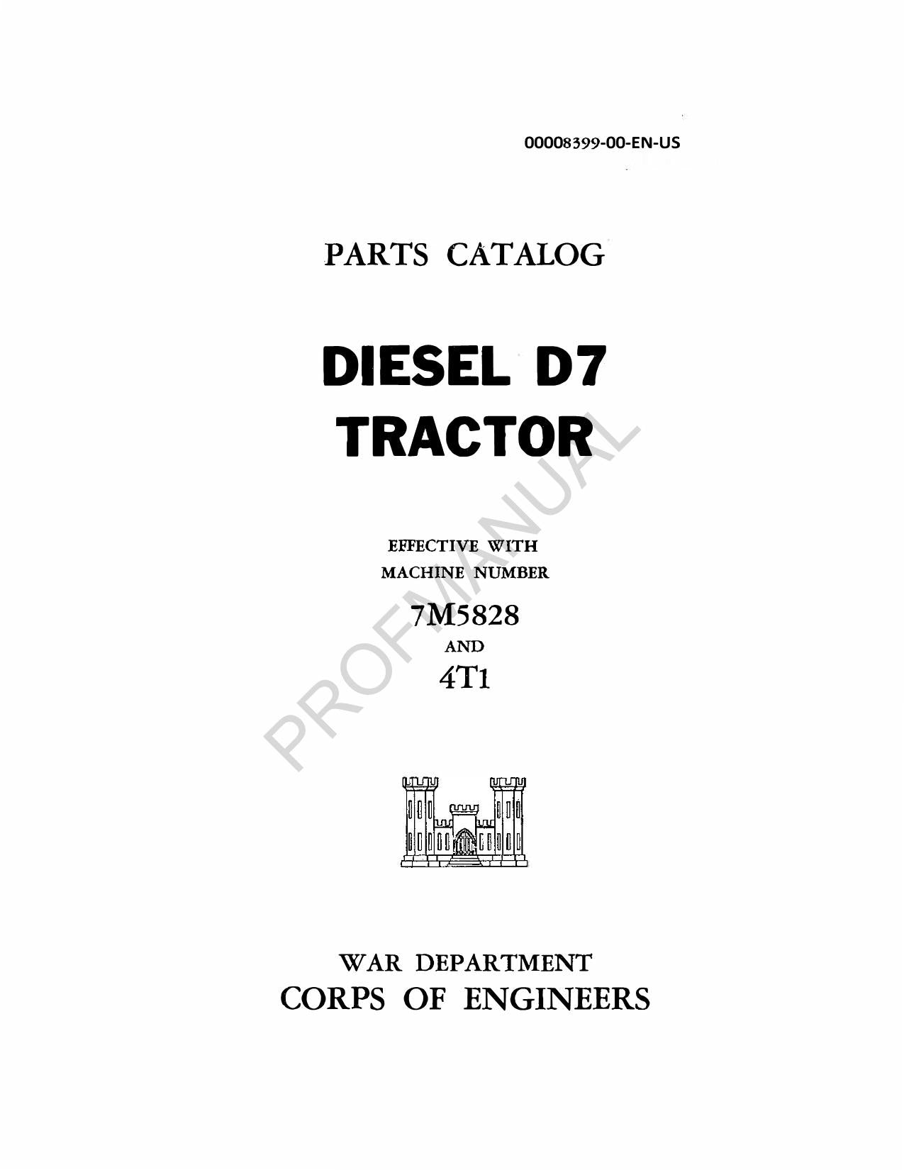 Caterpillar Cat Diesel D7 Tractor Parts Catalog Manual ser 7M5828 4T1-Up