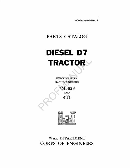 Caterpillar Cat Diesel D7 Tractor Parts Catalog Manual ser 7M5828 4T1-Up