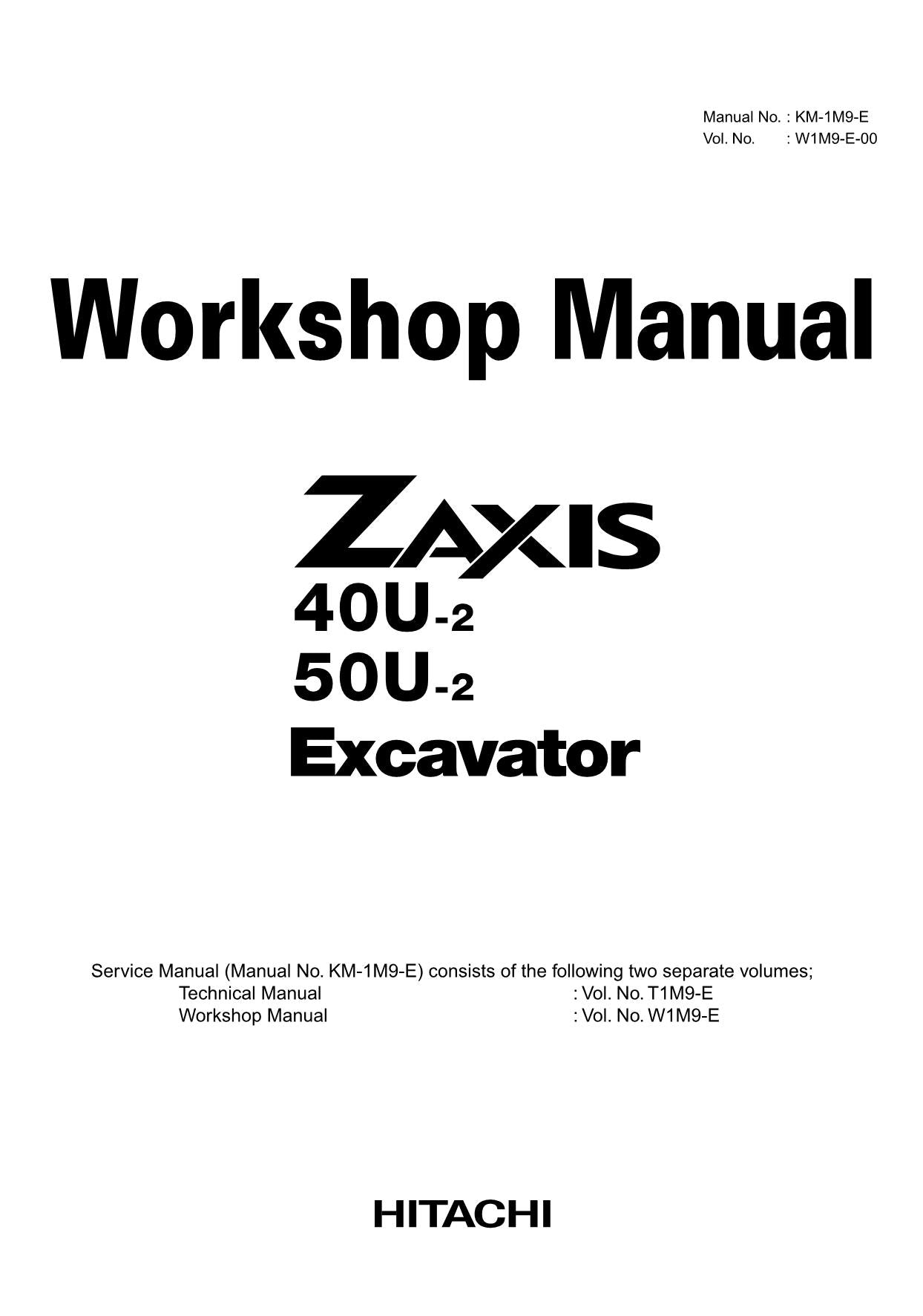 Hitachi ZX40U-2 ZX50U-2 Excavator Workshop Service Repair manual