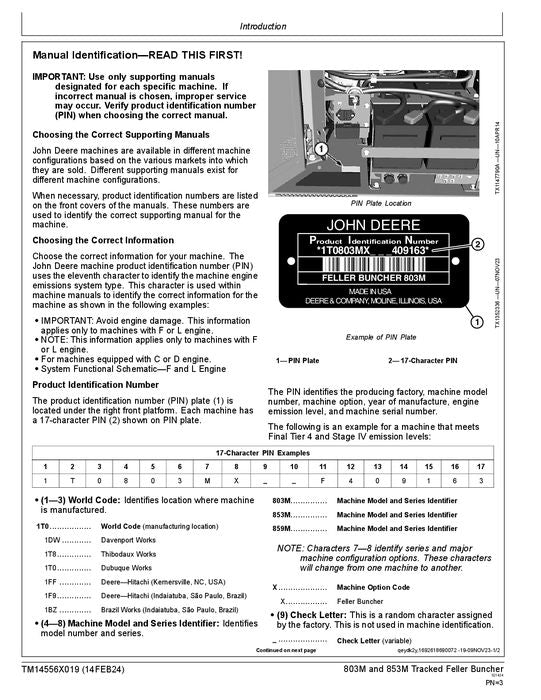 JOHN DEERE 803M 853M BUNCHER OPERATION TEST TECHNICAL MANUAL TM14556X019