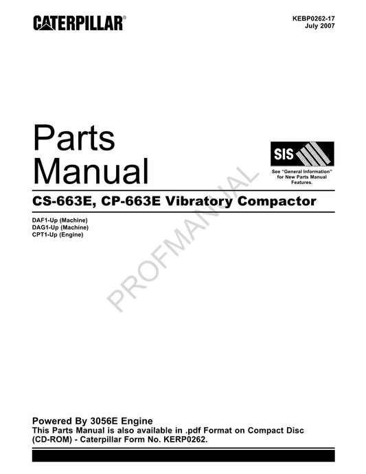 Caterpillar CS 663E CP 663E Vibratory Compactor Parts Catalog Manual KEBP0262