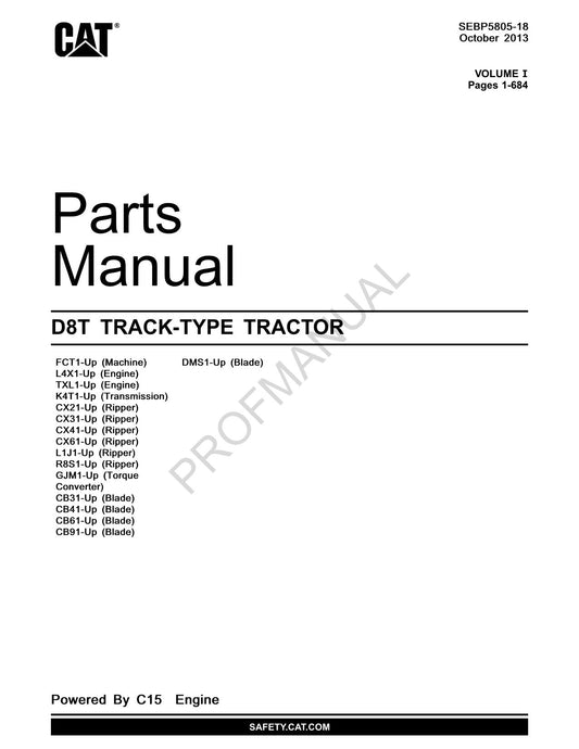 Catalogue de pièces détachées pour tracteur à chenilles Caterpillar Cat D8T SEBP5805