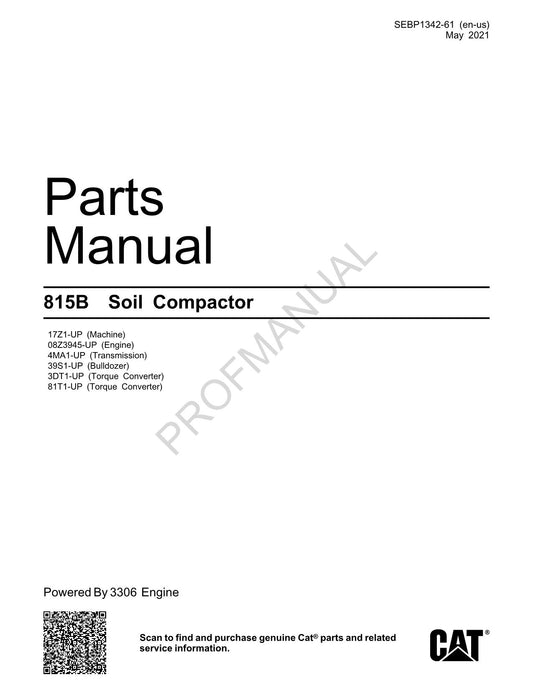 Caterpillar Cat 815B Soil Compactor Parts Catalog Manual SEBP1342