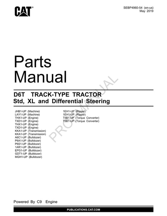 Catalogue de pièces détachées pour tracteur à chenilles Caterpillar Cat D6T Standard XL SEBP4960