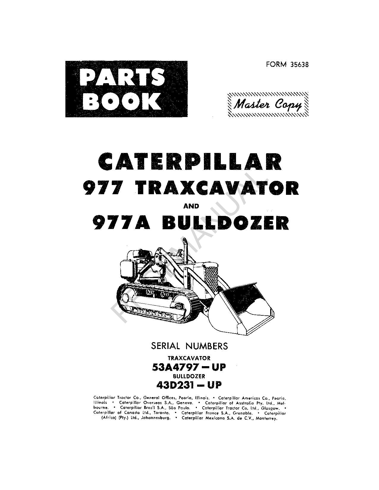 Caterpillar Cat 977 Traxcavator 9777A Bulldozer Ersatzteilkatalog Handbuch