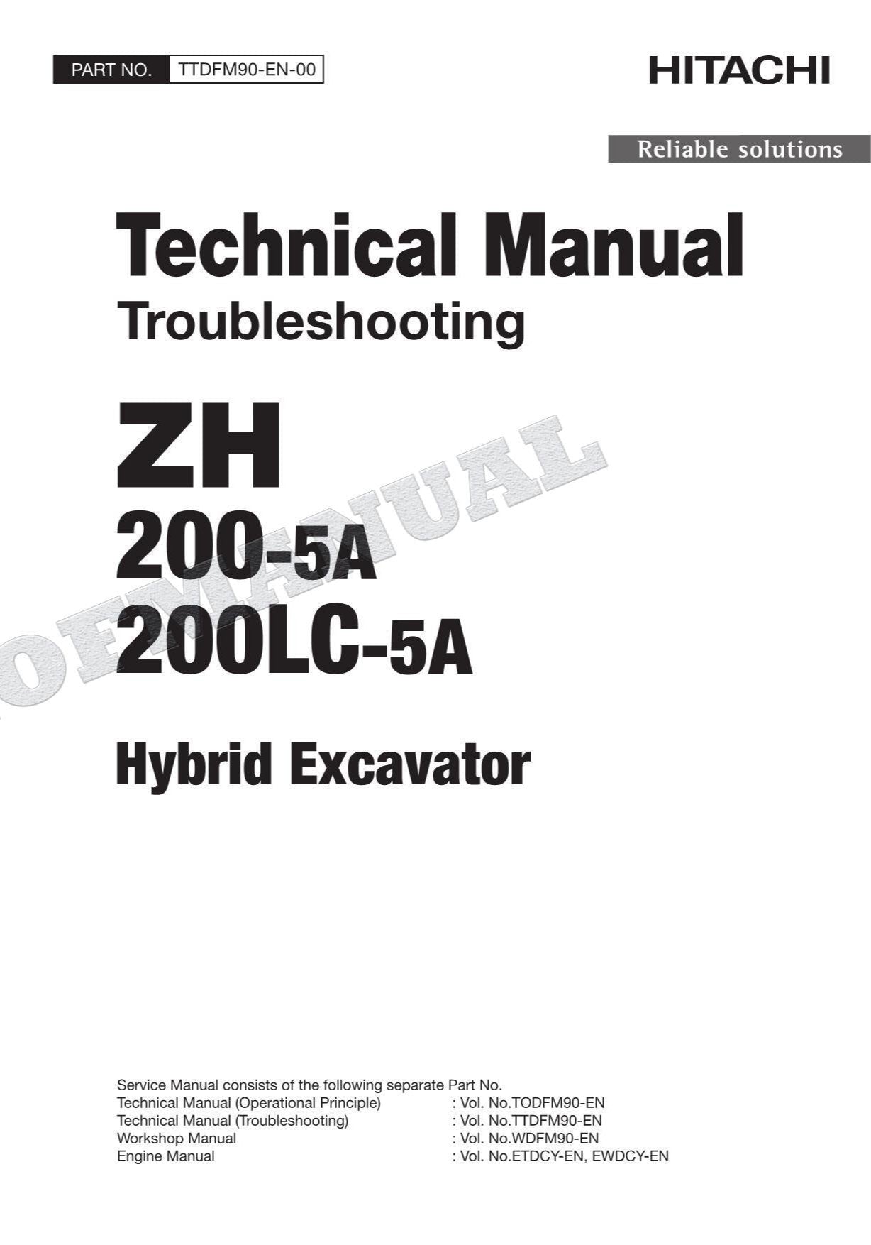 HITACHI ZH200-5A ZH200LC-5A Excavator Service Manual Troubleshooting