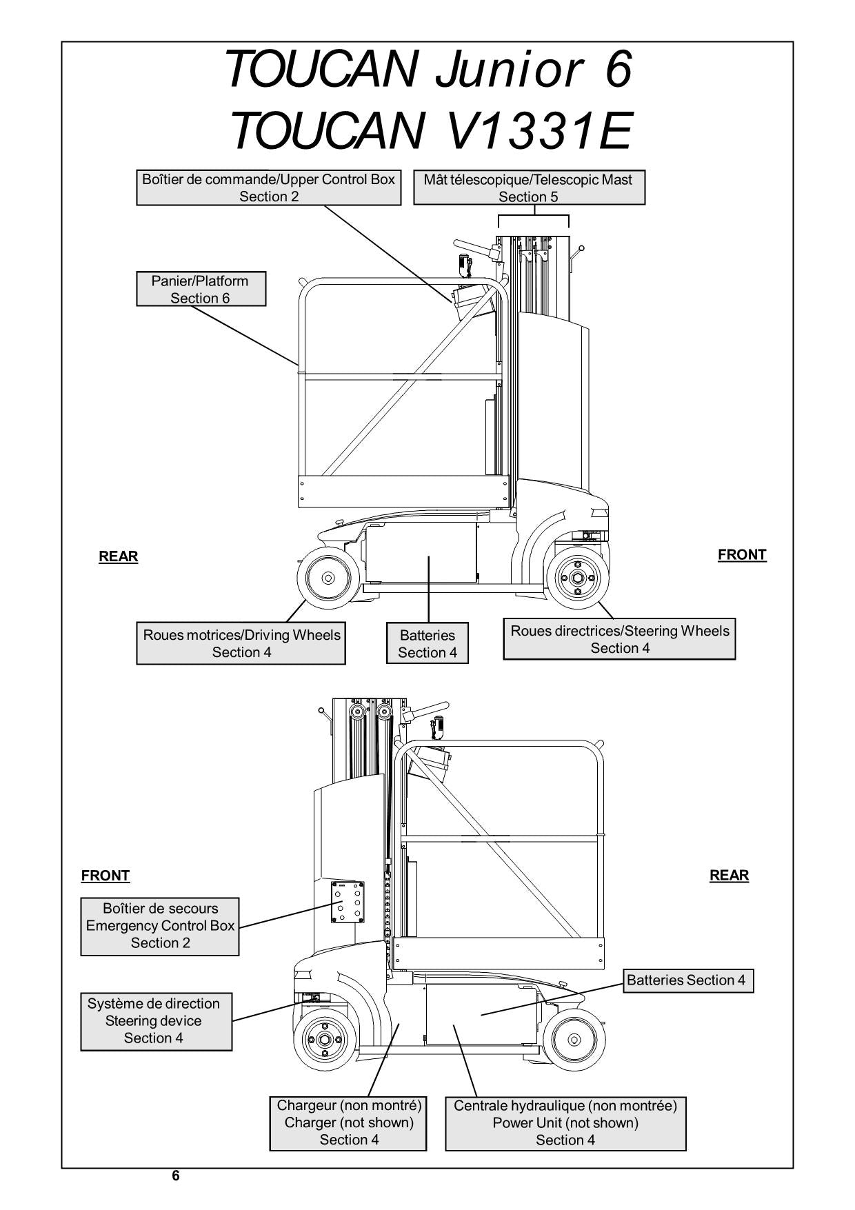 TOUCAN Junior 6A V1331E Vertical Lift Parts Catalog Manual Multi language