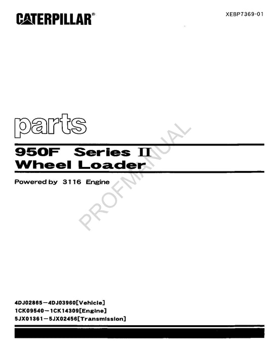 Caterpillar Cat 950F Series II Wheel Loader Parts Catalog Manual XEBP7369