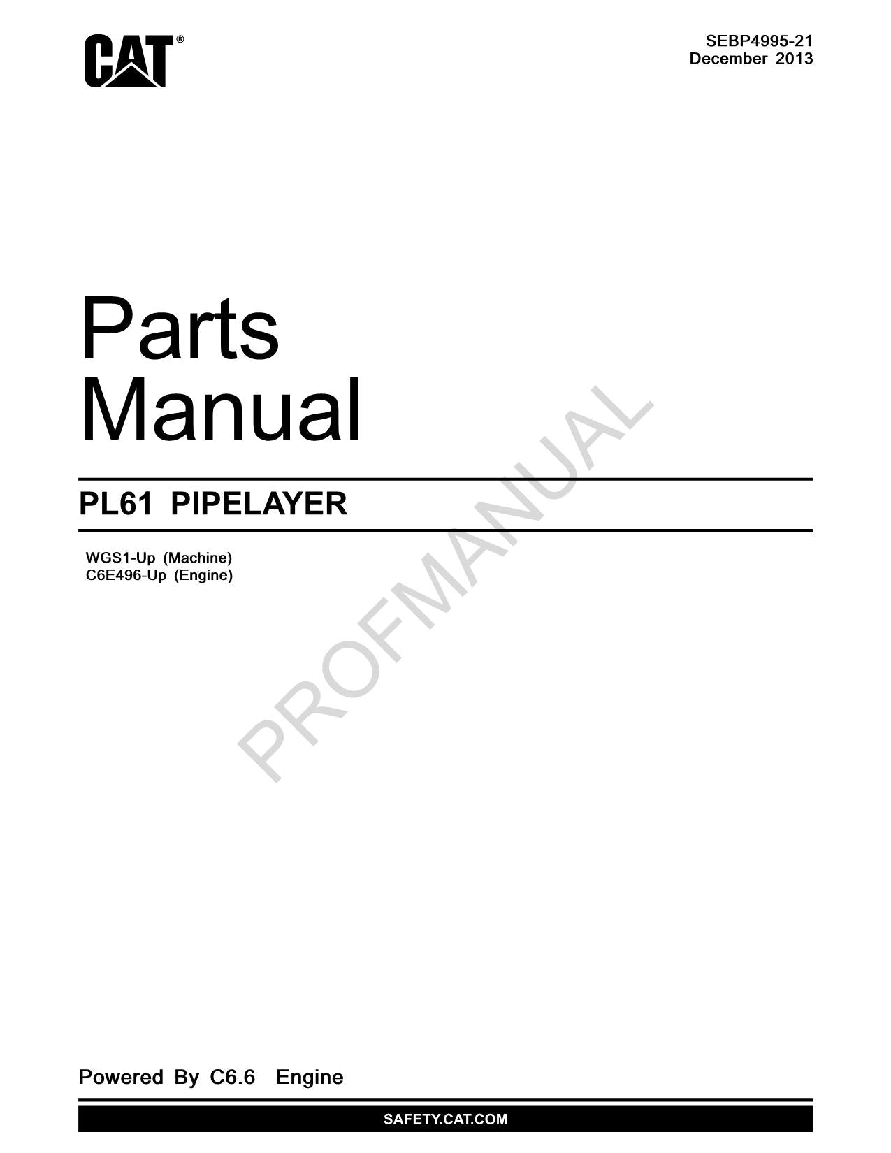 Caterpillar PL61 Pipelayer Parts Catalog Manual