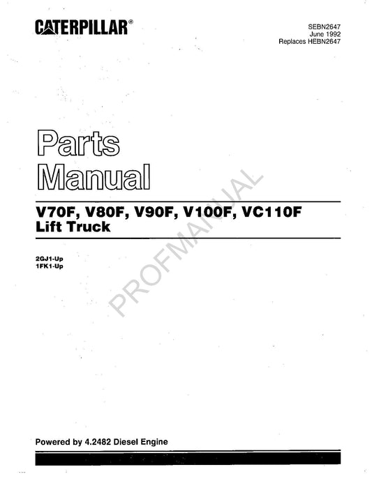 Caterpillar Cat V70F V80F V90F Lift Off Highway Truck Parts Catalog Manual