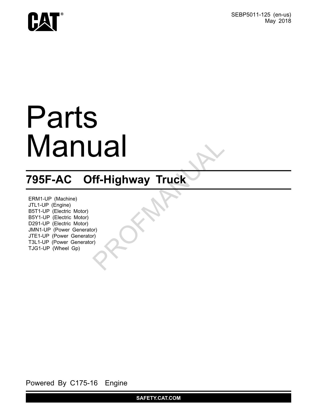 Caterpillar Cat 795F AC Off Highway Truck Parts Catalog Manual