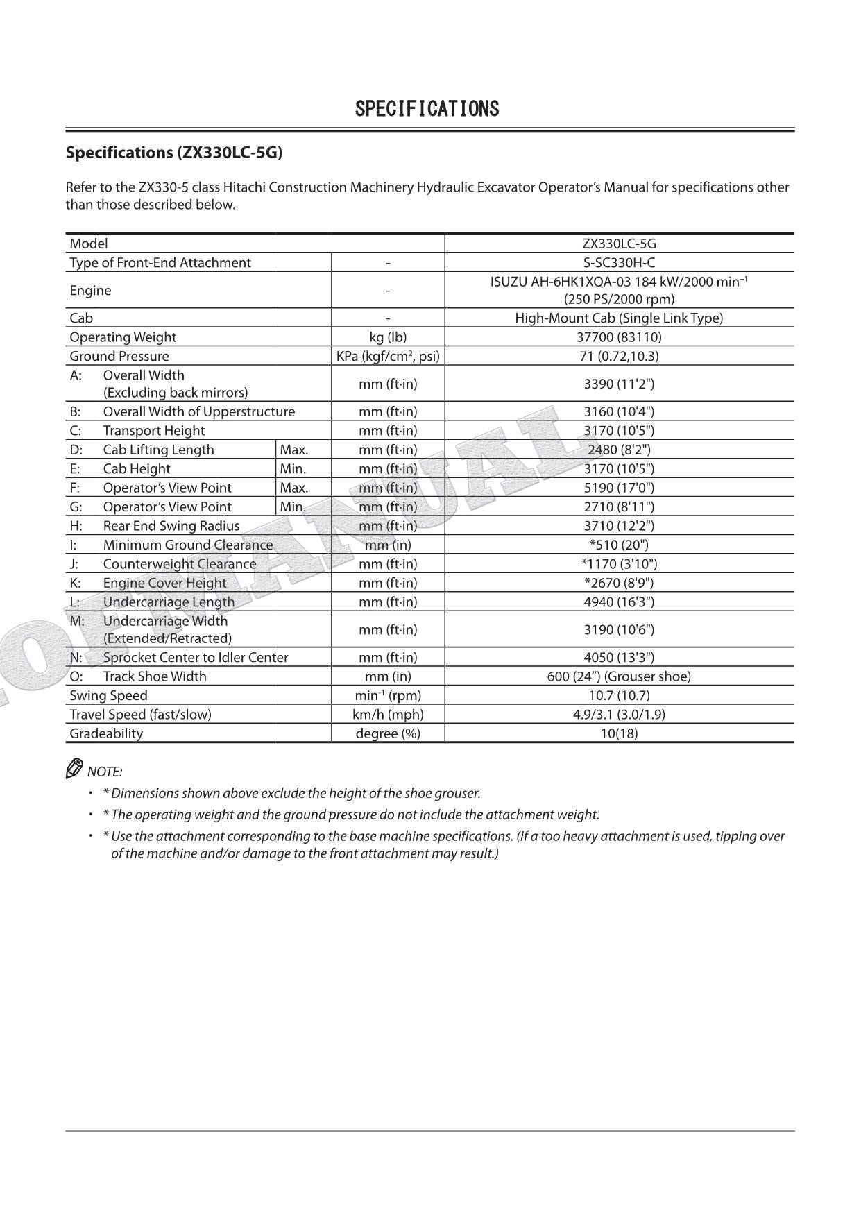 HITACHI ZX240LC-5 330LC-5G Excavator Material Handling Service Manual