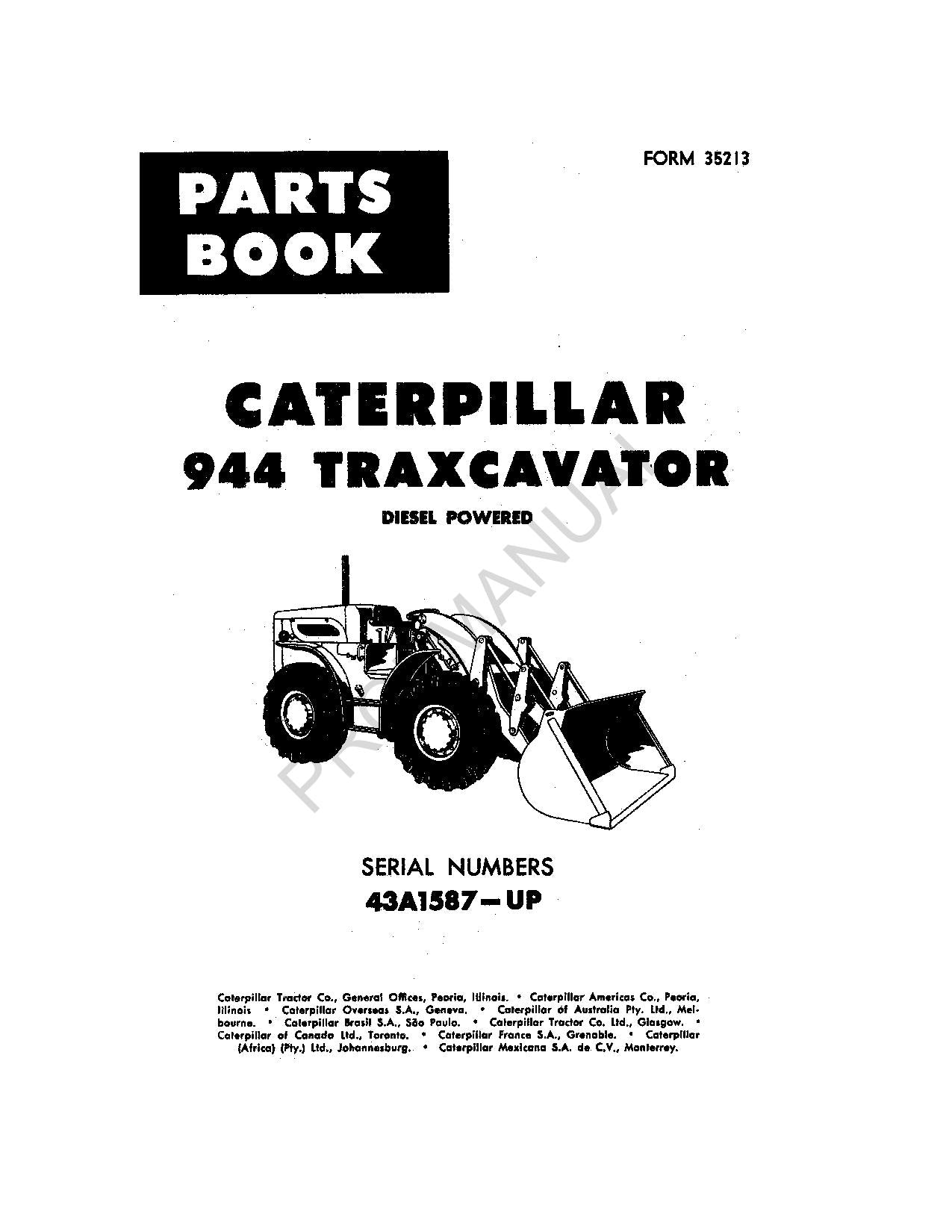 Caterpillar 944 Traxcavator Track Loader Parts Catalog Manual ser 43A1587 Up