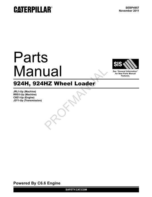 Caterpillar Cat 924H 924HZ Wheel Loader Parts Catalog Manual SEBP4957