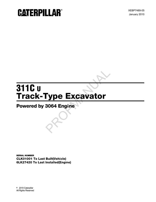 Caterpillar Cat 311C U Track Type Excavator Parts Catalog Manual